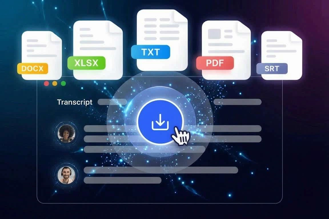 Download Transcripts as PDF, Word, SRT, VTT and Excel